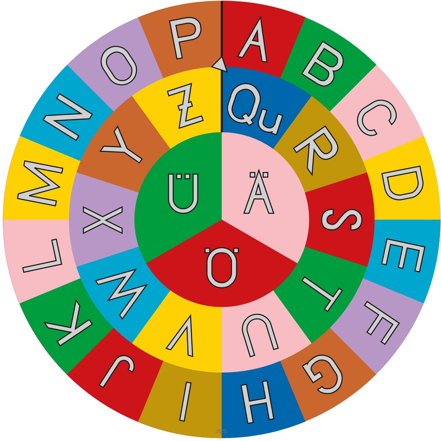Runde XXL-Lernspielmatte „ABC“ für den Fußboden - Buchstabenkärtchen als UMeW DAZ