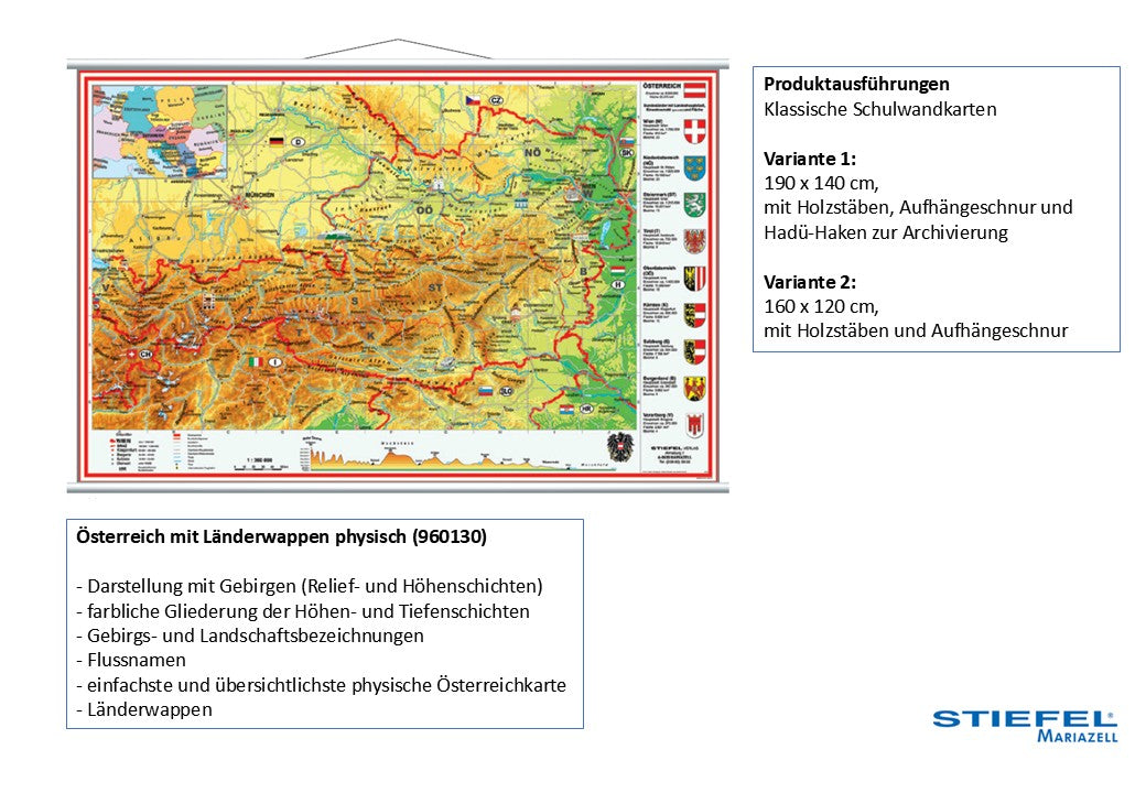 Österreich mit Länderwappen physisch