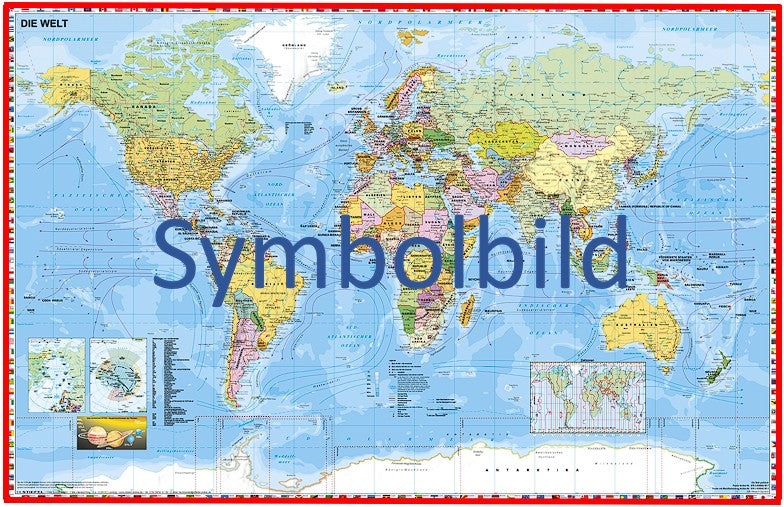 Fototapete „Die Welt – politisch- pazifikzentriert“ Beschriftung deutsch, Zylinderprojektion