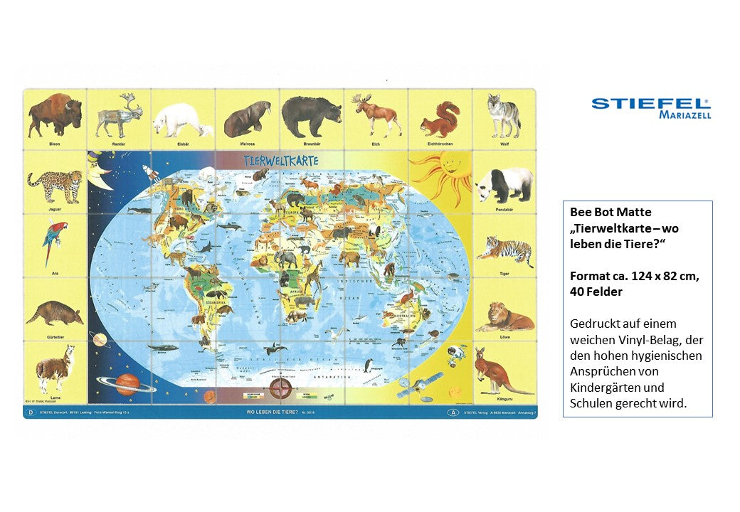Bee Bot Matte  „Tierweltkarte – wo leben die Tiere?“