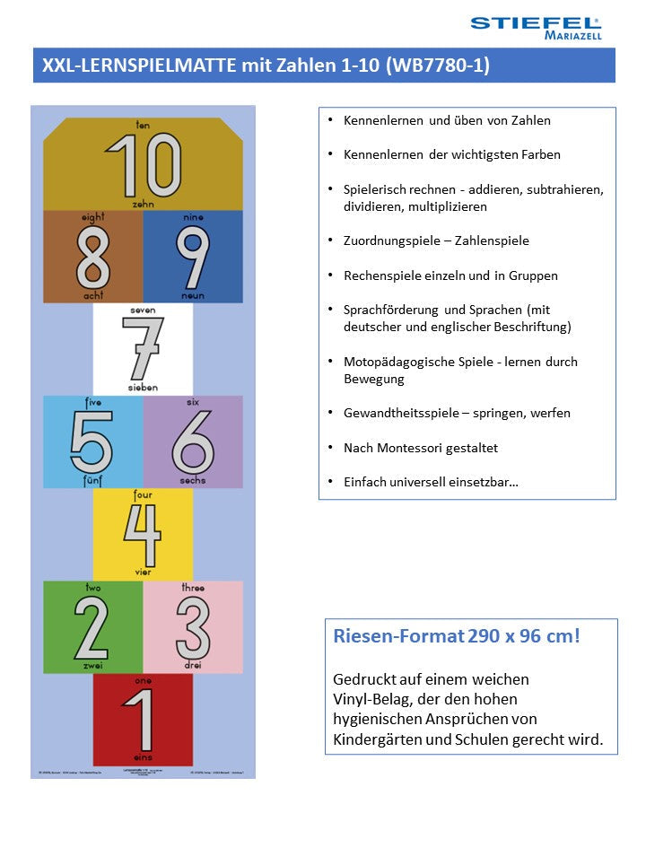 XXL-LERNSPIELMATTE mit Zahlen 1-10 als UMeW