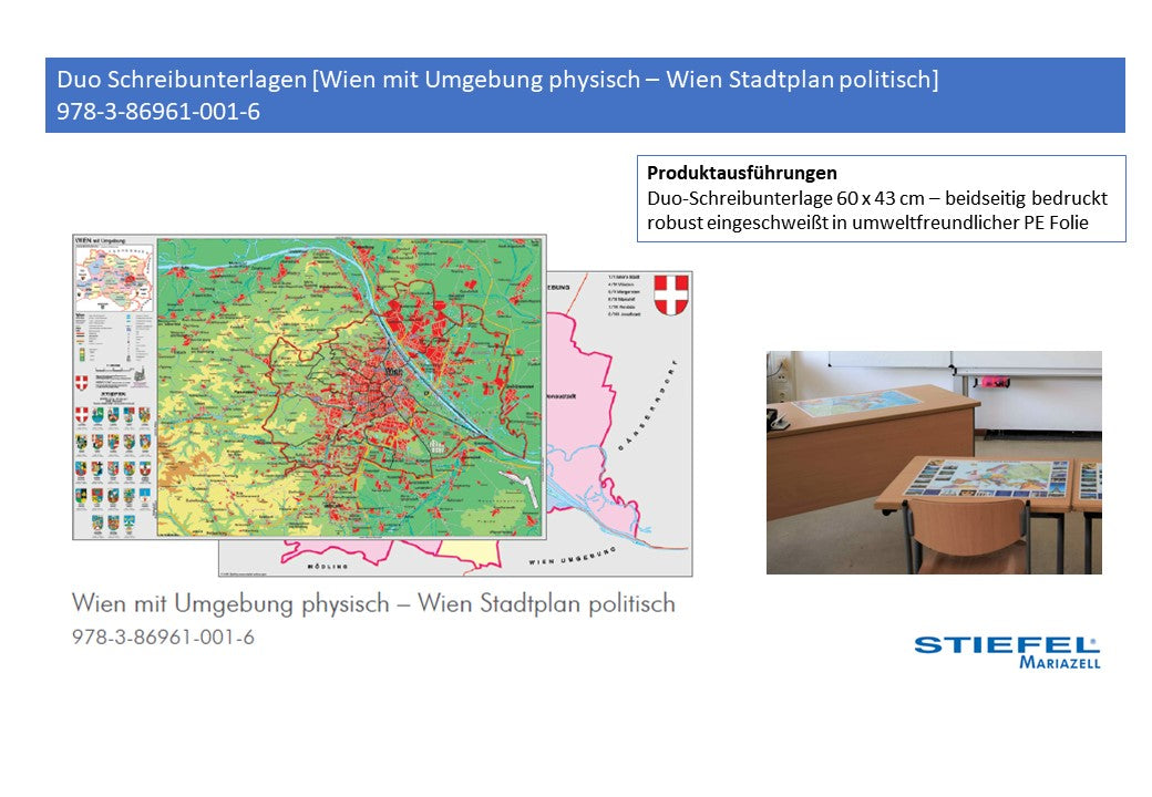 Duo Schreibunterlagen [Wien mit Umgebung physisch – Wien Stadtplan politisch] als UMeW